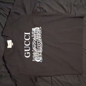 Gucci Black Tee with Multicolor Logo